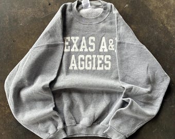 Vintage Y2K Jerzees Tag Texas A M Aggies Spellout Big Logo Printed Sweatshirt Pullover Crewneck Sweater University Colour Gray Size Medium