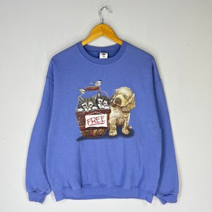 Vintage Y2K Jerzees Tag Kitten and Puppy Big Logo Printed Sweatshirt Crewneck Pullover Sweater Baggie Colour Soft Blue Size X-large