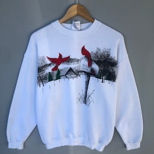 Vintage Y2K Tultex Tag Big Print Animali Logo Felpa Girocollo Pullover Maglione Tultex Bird Print Colore Bianco Taglia Grande