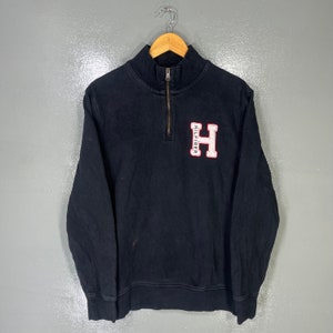 Vintage Tommy Hilfiger Tag Big Logo Embroidered Sweatshirt Turtleneck  Quarter Zipper Tommy Hilfiger Sweater Colour Black Size Large