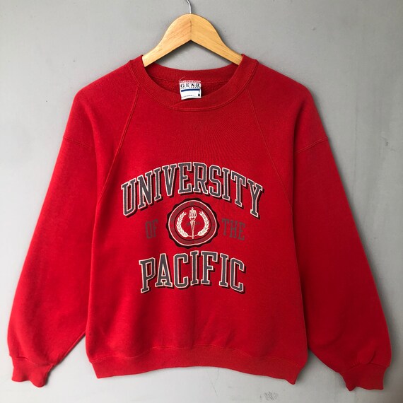 Vintage Y2K Gear Tag University Pacific Spellout Big Logo Sudadera impresa Crewneck Pullover Sweater University Size Color medio Rojo Etsy Mexico
