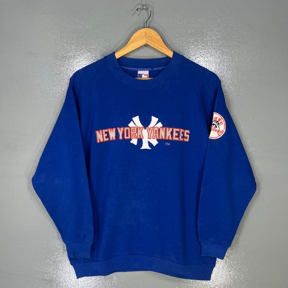 Vintage MLB Tag New York Yonkees Spellout Gran Logo Bordado Sudadera Crewneck Jersey Sueter MLB Yonkees Color Royal Blue Tamano NA Etsy Mexico