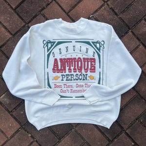 Vintage 90s  Tag Plain Genuine Antique Person Sweatshirt Pullover Crewneck Sweater Baggie Vintage Graphic Colour Cream White Size Large