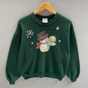 Vintage Jezeers Tag Snowman Angel Big Logo Printed Sweatshirt Crewneck Baggie Pullover Sweater Snowman Colour Green Size Large