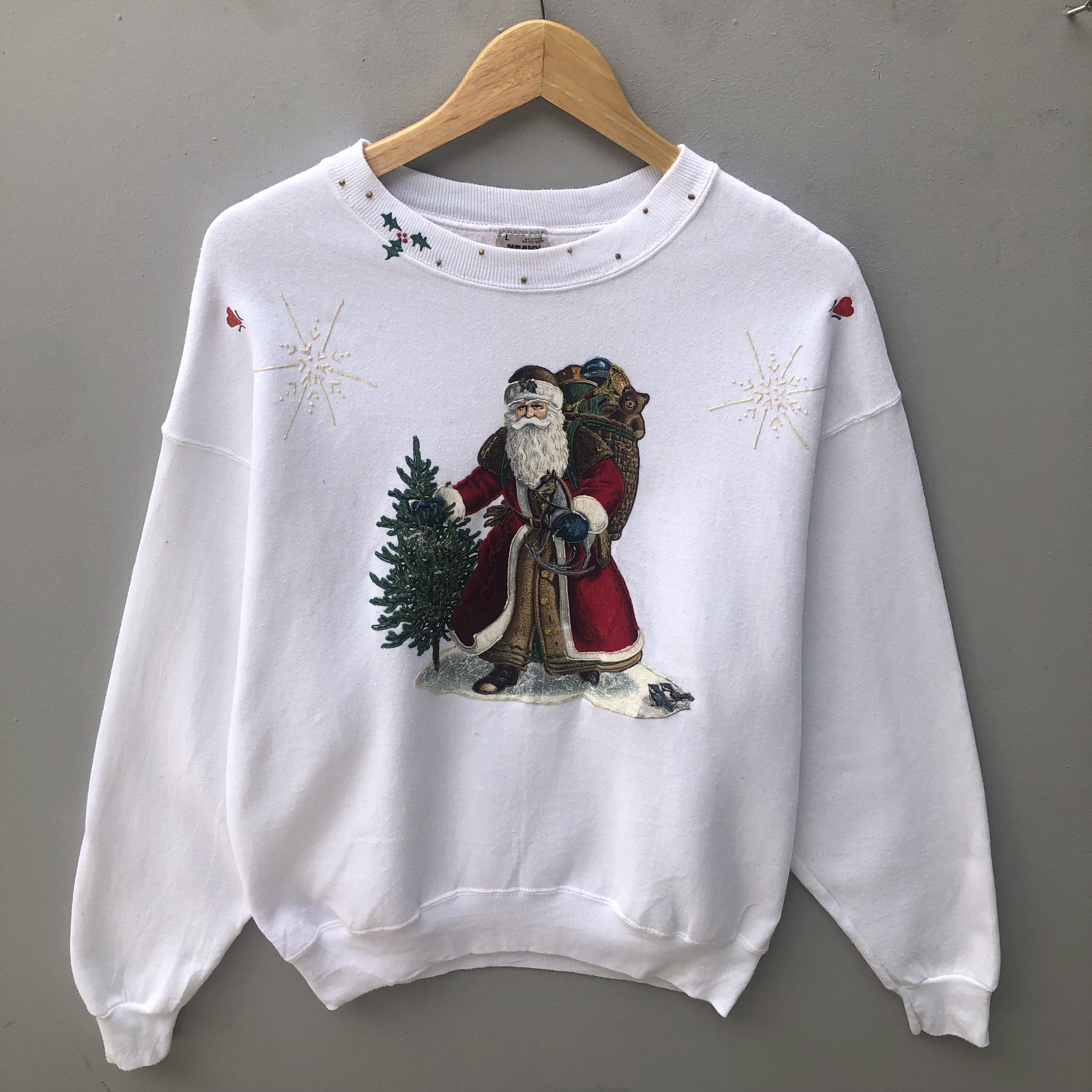 90sUSA製　フルーツオブザルーム スウェット　サンタクロース　レトロ　赤L M90年代FRUIT OF THE ROOM フルーツオブザルーム USA製