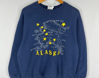 Vintage Fruit Of The Loom Tag Alaska Big Logo Printed Sweatshirt Pullover Crewneck Sweater Vintage Alaska Colour NavyBlue Size Large