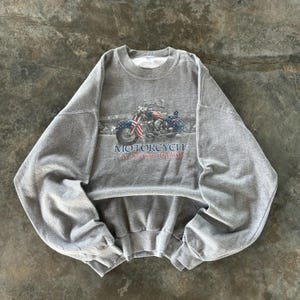 Vintage Y2K Jerzees Tag Motorcycle American Tradition Big Logo Printed Crewneck Pullover Sweatshirt Vintage Motorcycle Graphic Gray Size NA
