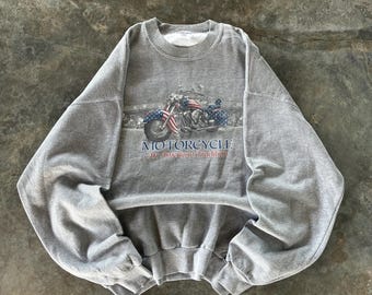Vintage Y2K Jerzees Tag Motorcycle American Tradition Big Logo Printed Crewneck Pullover Sweatshirt Vintage Motorcycle Graphic Gray Size NA