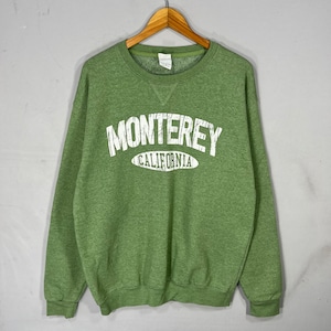 Vintage Teemax Tag Monterey California Spellout Printed Logo Sweatshirt Crewneck Pullover Sweater Monterey California Colour Green Size 2XL