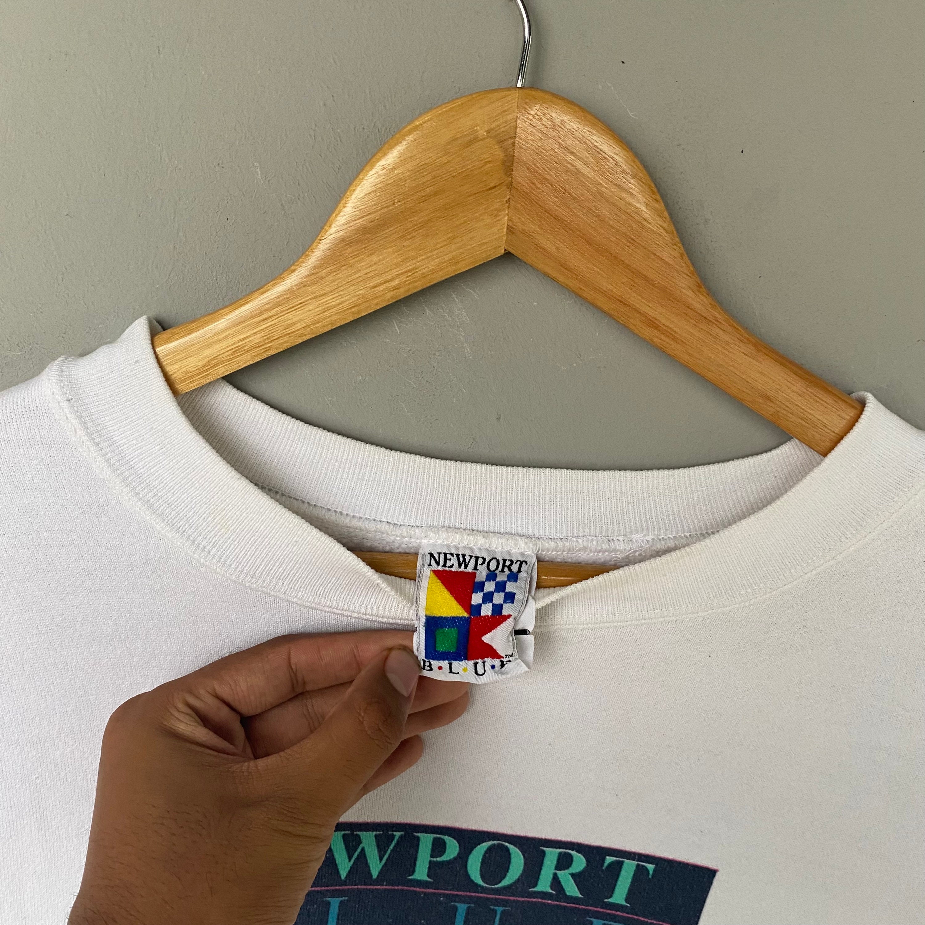 Vintage Newport Blue Big Logo Back Print Sweatshirt Crewneck 