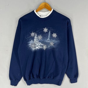Vintage Morning Sun Tag Snowed Lighthouse Big Logo Printed Sweatshirt Crewneck Pullover Sweater Lighthouse Colour NavyBlue Size NA