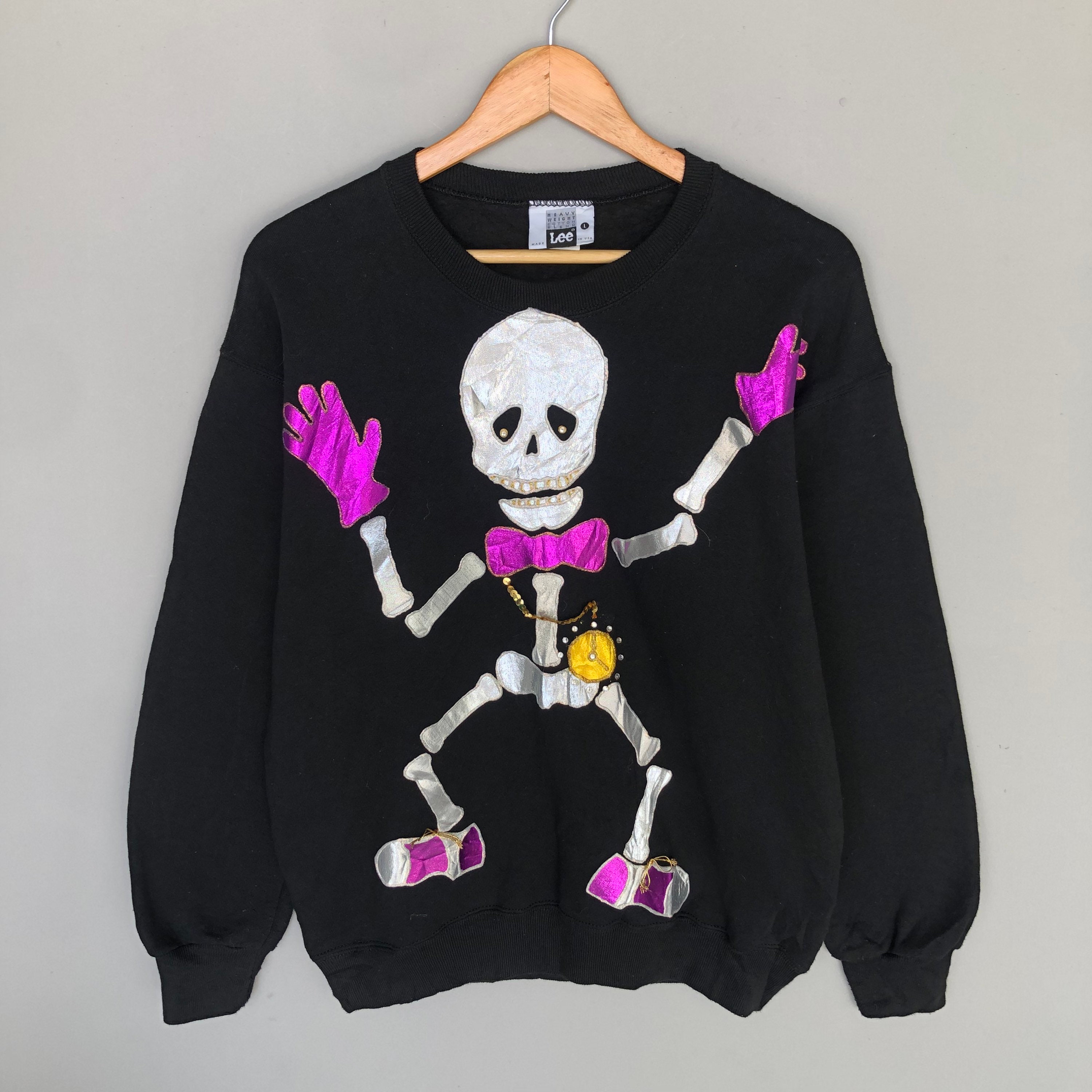 トップス SKELETON PATCHED CREW SWEAT Vintage 90s Lee Tag Skeleton Patchwork Big Logo Sweatshirt
