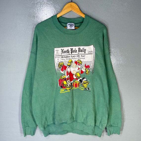 ビンテージ　スウェット　クリスマス　タートルネック　ゆるだぼ　ビッグプリント Vintage Print Sweatshirt/ビンテージプリントスウェット/トレーナー