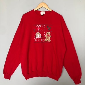 Vintage anni '90 Endless Design Tag Natale Ricamo Logo Felpa Girocollo Colore Rosso Taglia X-large