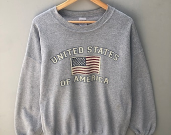 Vintage Y2K Gildan Tag United States Of America Big Printed Spellout Logo Sweatshirt  Crewneck  Pullover Sweater  Colour Grey Size X-Large
