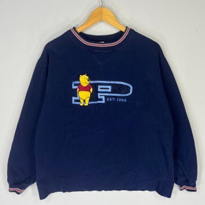 Vintage Disney Pooh Big Logo Embroidered Sweatshirt Crewneck Pullover Baggie Sweater Walt Disney Pooh Vintage NavyBlue Size Medium