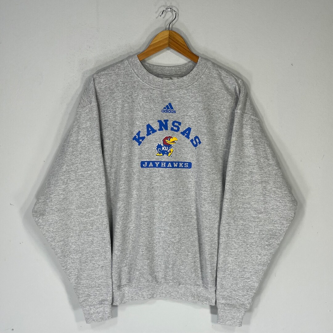 Vintage Adidas Tag Kansas Jayhawks Spellout Gran Logo Impreso Sudadera  Crewneck Jersey Suéter Kansas Jayhawks Color Gris Tamaño Mediano  México
