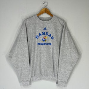 Vintage Adidas Tag Kansas Jayhawks Spellout Big Logo Printed Sweatshirt Crewneck Pullover Sweater Kansas Jayhawks Colour Gray Size Medium