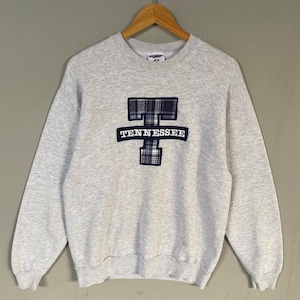 Vintage Jerzees Tag Tennessee Spellout Biglogo Embroided Sweatshirt Crewneck  Pullover Sweater Tennessee Colour Grey  Size Large