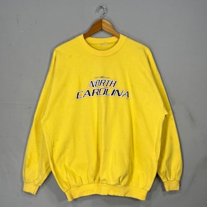 Vintage North Carolina Spellout Big Logo Printed Sweatshirt Crewneck Pullover Sweater Colour Yellow Size NA
