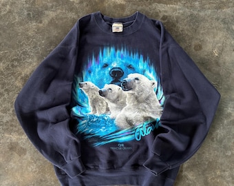 Vintage 90s Lee Tag Alaska Pollar Bear Big Logo Printed Sweatshirt Pullover Crewneck Sweater Vintage Alaska Bear Colour NavyBlue Size S