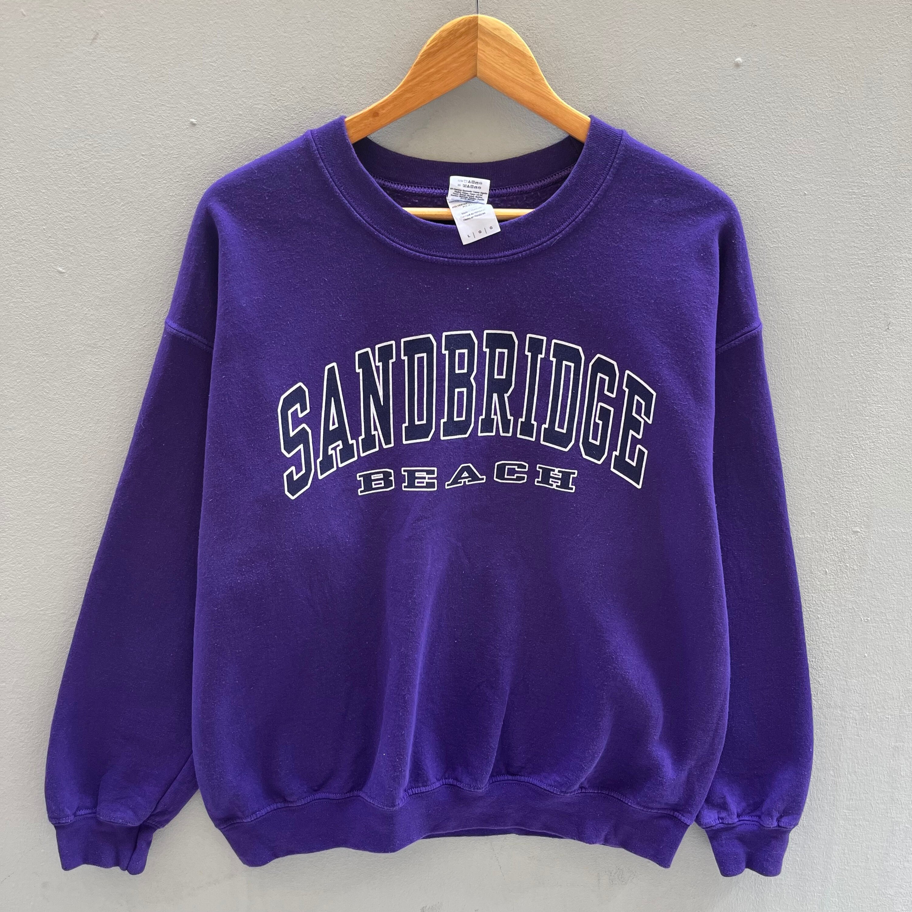 Haikalvintage Vintage Gildan Tag Sandbridge Beach Spellout Big Logo Printed Sweatshirt Crewneck Pullover Sweater Sandbridge Colour Purple Size Large