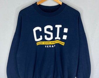 ヴィンテージ CSI ベガス スペルアウト ビッグロゴ プリント スウェットシャツ クルーネック プルオーバー バギー セーター CSI カラー ブルー ネイビー サイズ NA