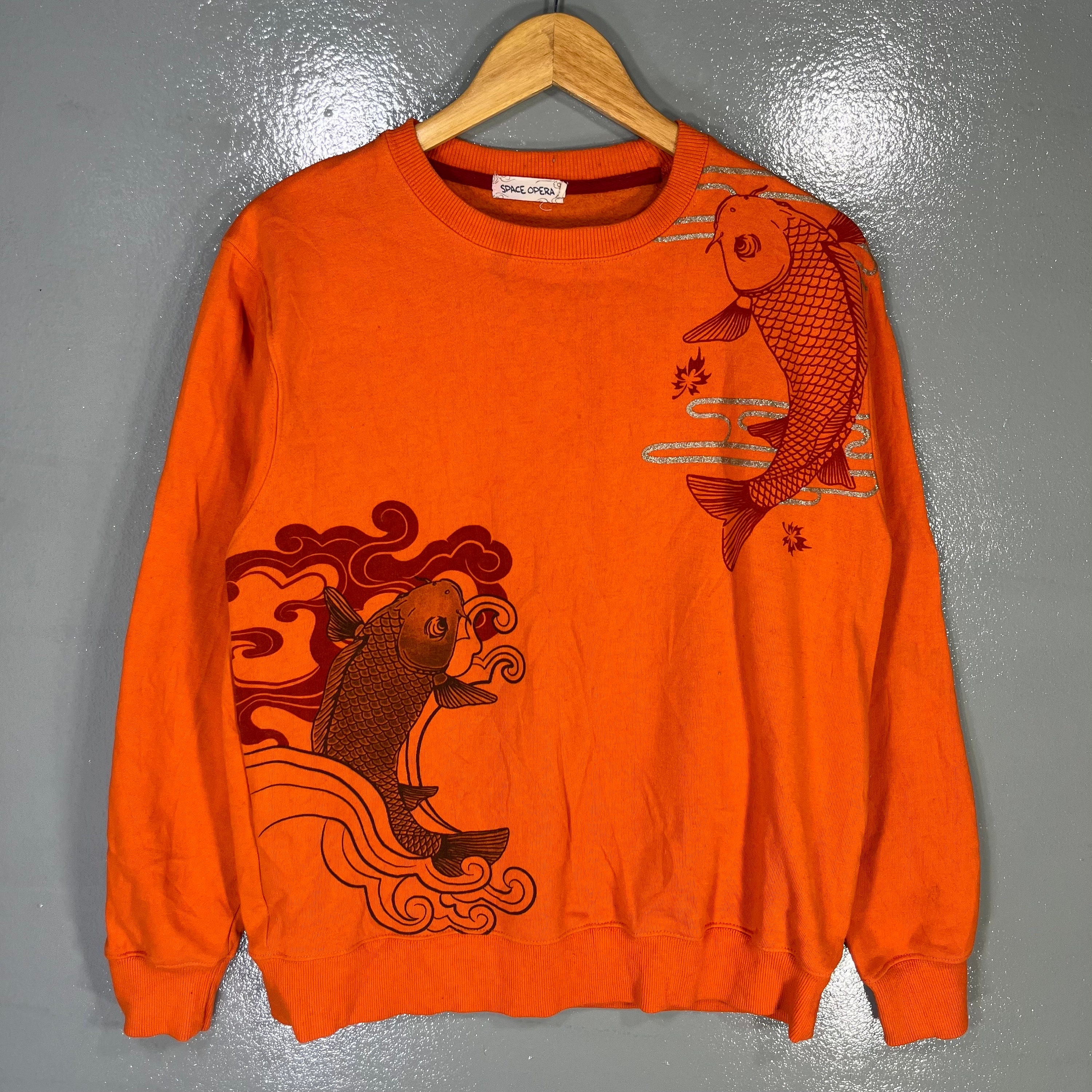 Vintage Space Opera Tag Koi Fish Full Backprint Big Logo Printed Sweatshirt Pullover Crewneck Sweater  Japanese Braned Colour Orange Size L