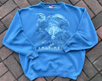 Vintage Lost Creek Tag Adler Pride Big Logo Gedruckt Sweatshirt Rundhals Pullover Pullover Baggie Weißkopfseeadler Farbe Blau Größe NA
