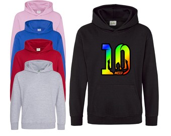 New Football Messi 10 Celebration Kids Hoodie Rainbow Effect Unisex Gift