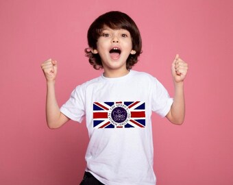 Kids Queens jubilee t shirt, 2022 platinum Jubilee Tee, England Flag Tee boys Jubilee top , girls jubilee t-shirt - from age 3-13 years old