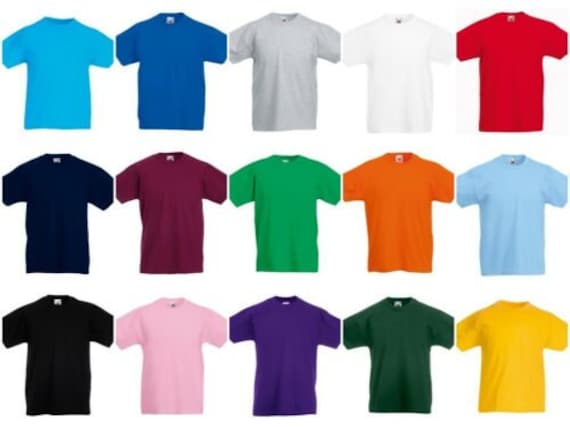Kids Plain T-shirt Children Boys Girls Cotton Tee T-Shirt Fruit of Loom School