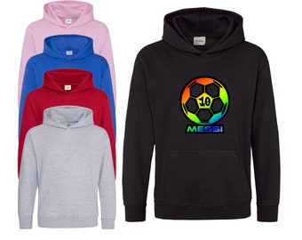 New Football Messi Kids Hoodie Rainbow Effect Ball Unisex Gift
