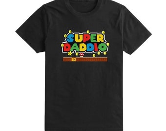 New Adults Super Daddio Father's Day T-shirt, Funny Gamer Dad Graphic Tee, Fun Novelty T-shirts, Father's Day Gift Ideas