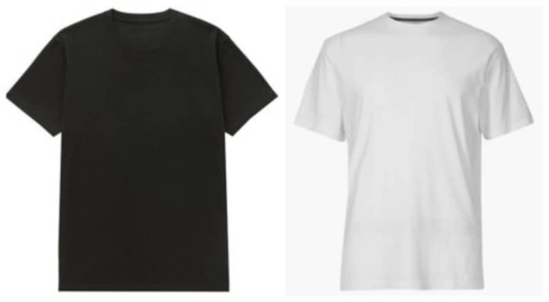 May include: Two plain t-shirts, one black and one white.
