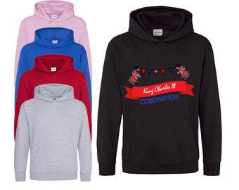 New King Charles Coronation Hoodie 2023 Kids Boys Girls Tee Unisex Top Jubilee Gift