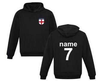 New Adults England logo Hoodie Personalised Name Number Football World cup Christmas Gift