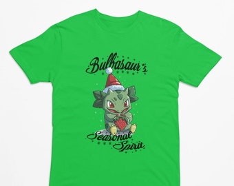 New Cute Baby Bulbasaur Seasonal Spirit | Kids T-Shirt for Boy or Girl | Fans & Players | Great Gift for Christmas