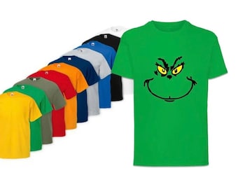 Christmas Grinch T shirt Grinch Face Top Kids Xmas T shirt Boys Girls Xmas Ts