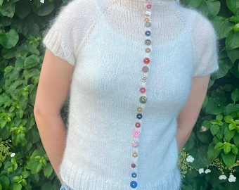 knit button top pattern, made-to-measure digital knitting guide, small buttons shirt