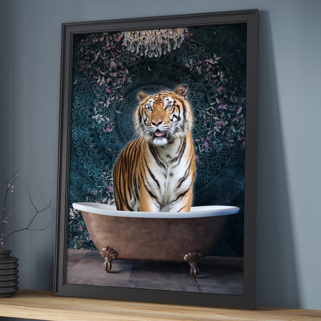 Tiger in Bath Art Print Bathroom Wall Art Tiger Art Print - Etsy