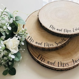 Personalised engraved wood slice for Wedding cake, Wedding Centrepiece