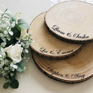 Personalised engraved wood slice for Wedding cake, Wedding Centrepiece