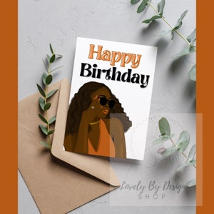 Cartão de aniversário de mulher negra, cartão de felicitações afro-americano, cartão de felicitações de aniversário, cartão de aniversário afrocêntrico, presente para menina negra