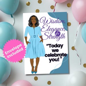 Cartão de aniversário preto elegante desenhado à mão | Cartão de felicitações ilustrado para mulheres negras | Presente de aniversário com palavras encorajadoras