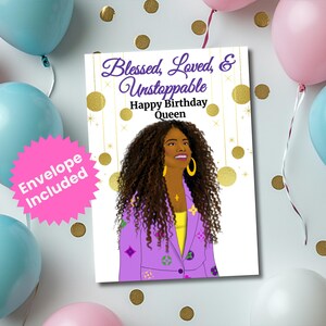Cartão de aniversário preto ilustrado | Cartão de felicitações desenhado à mão com palavras encorajadoras | Presente de aniversário afrocêntrico em branco | Cartão de aniversário elegante