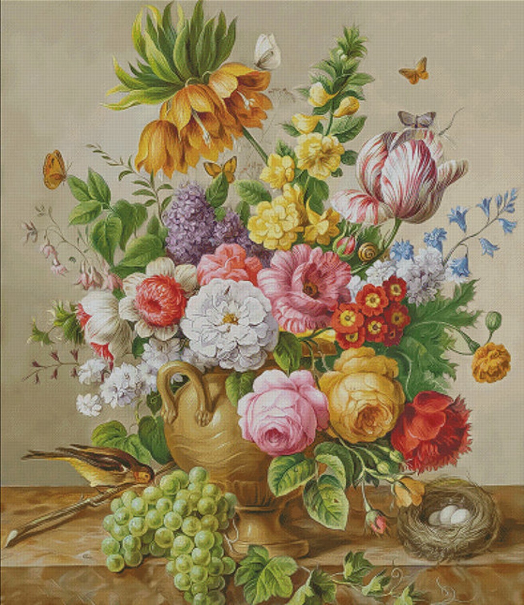 16ct Pre Printed Cross Stitch DIY Kit Still Life of Flower Etsy