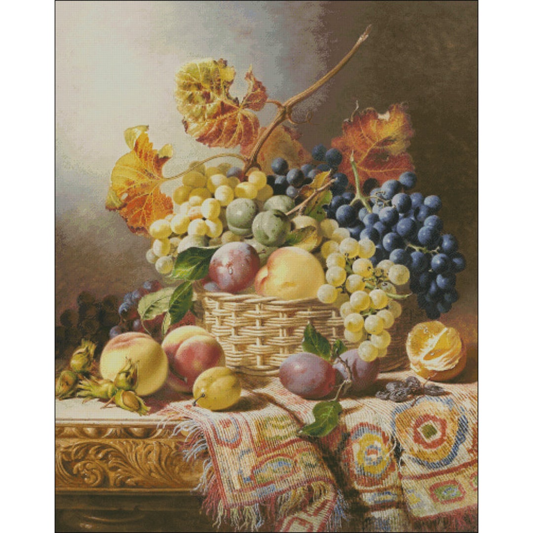 Kit fai da te a punto croce prestampato, un cesto di uva e pesche, kit di punto  croce stampato, ricamo, decorazione murale -  Italia