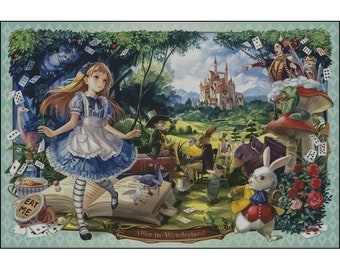 Pre Printed Cross Stitch DIY Kit, Alice is in Her Wonderland, Stamped Cross Stitch Kit, Needlework, Wall Decoration, Supersized