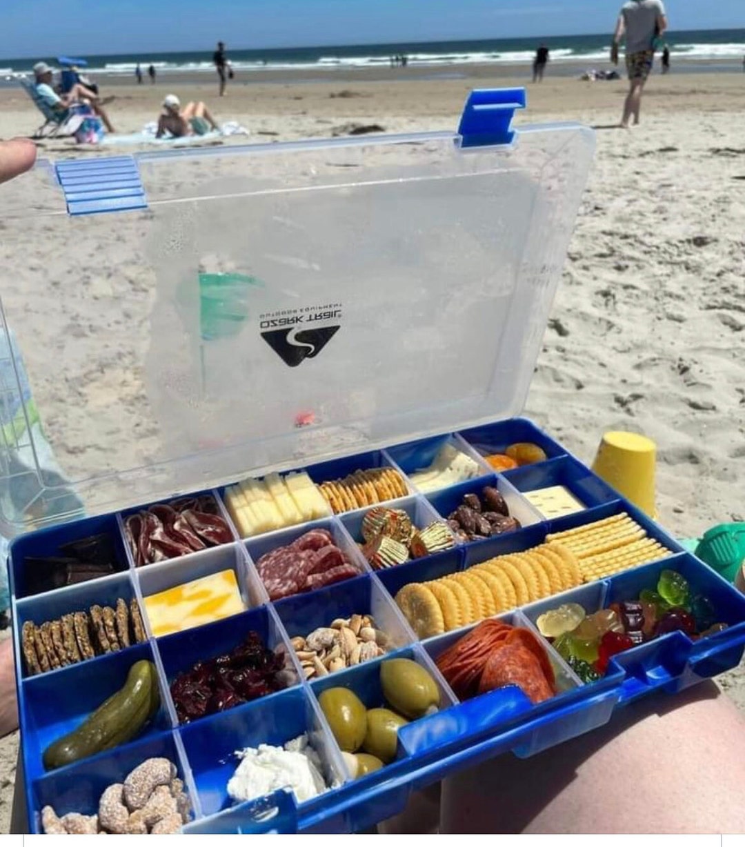 Road trip idea for toddler- tackle box with snacks  Road trip food, Beach  day food, Healthy toddler snacks